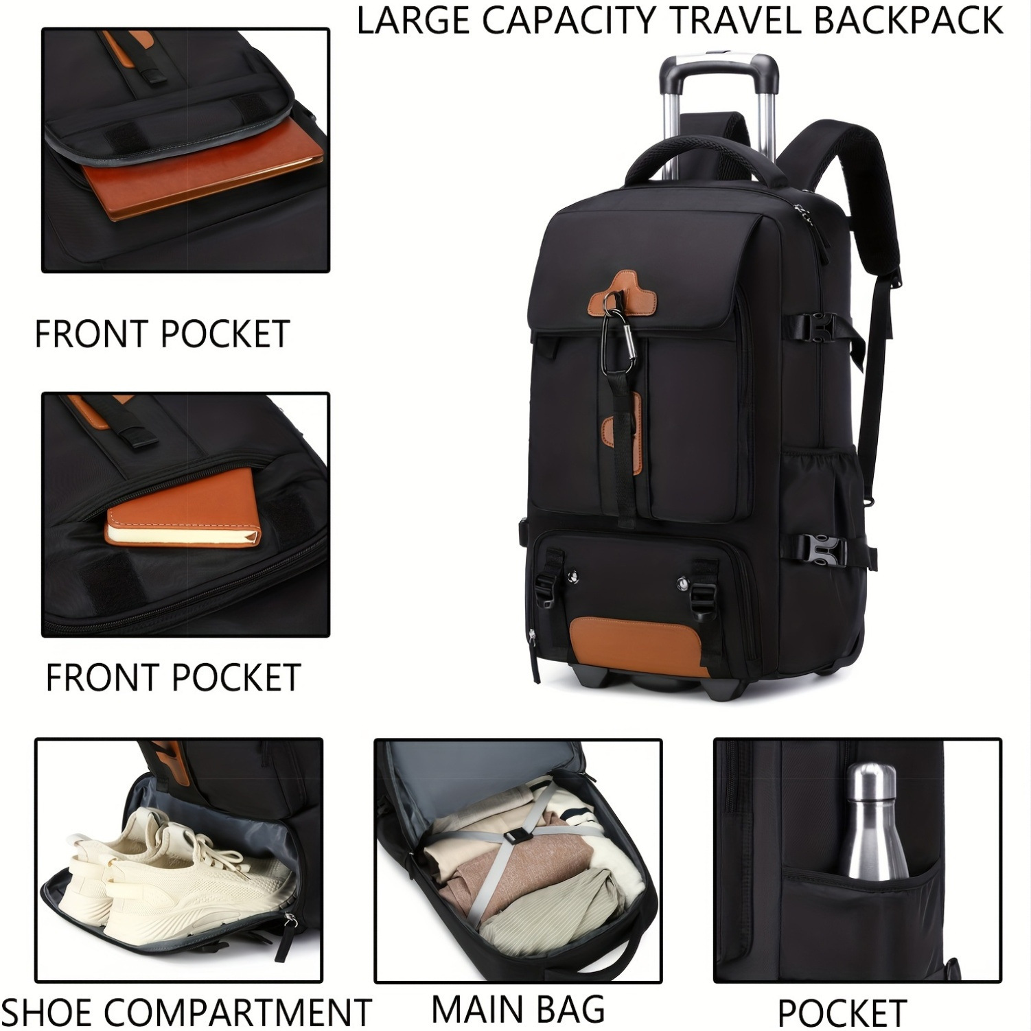 Rolling Backpack Large Capacit - Foldable Rolling Luggage Bag review and price